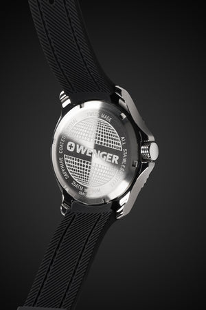 Wenger Seaforce Watch - Stainless Steel Case with Black Dial and Black Silicone Strap 