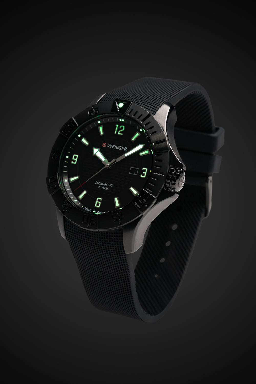 Wenger Seaforce Watch - Black with Black Dial and Black Silicone Strap