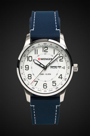 Wenger Attitude Watch - Stainless Steel with White Dial and Blue Silicone Strap
