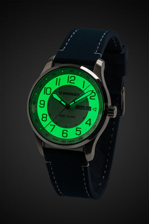 Wenger Attitude Watch - Stainless Steel with White Dial and Blue Silicone Strap