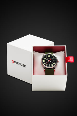 Wenger Avenue Watch - Stainless Steel with Black Dial and Green Silicone Strap