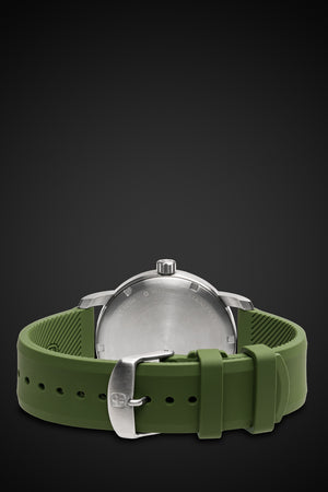 Wenger Avenue Watch - Stainless Steel with Black Dial and Green Silicone Strap