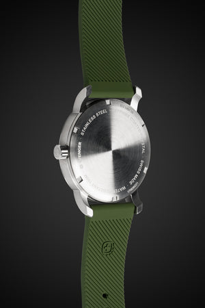 Wenger Avenue Watch - Stainless Steel with Black Dial and Green Silicone Strap
