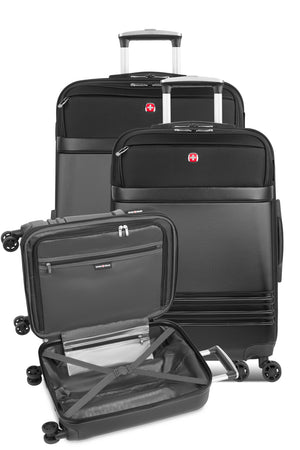 SWISSGEAR 7635 Expandable Hybrid Spinner 3 Piece Set – Black Set contains the 19
