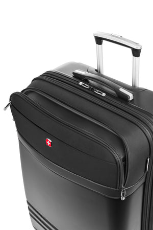 SWISSGEAR 7635 Expandable Hybrid Spinner 3 Piece Set – Black Checked bags feature a front quick-access gusseted pocket for last minute packing