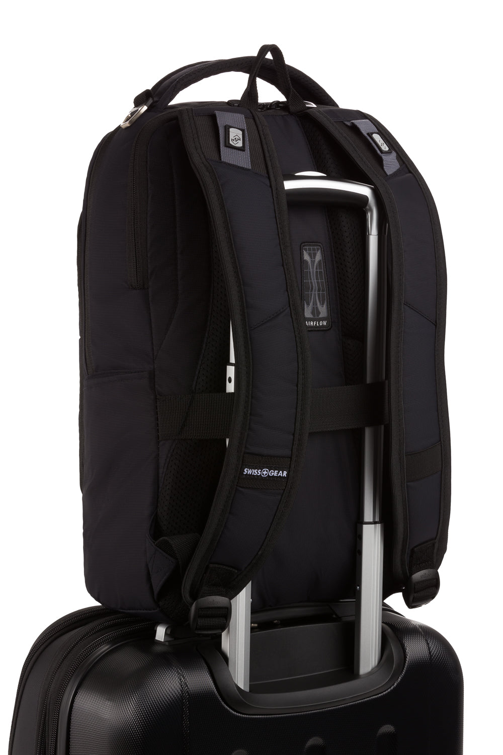 Swissgear Urban Escape 2pc Luggage Set Add-a-bag strap fits over the extension handle of rolling luggage for secure stacking