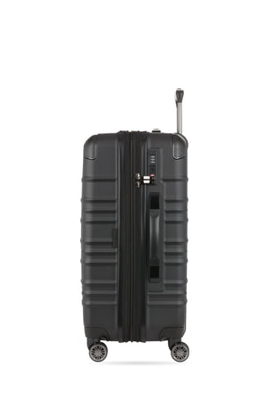 SWISSGEAR 8027 Medium Checked Expandable Hardside Spinner Luggage - Black Molded top and side grab handles for utmost maneuverability