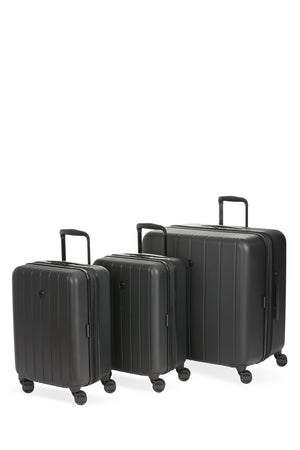 Swissgear Wanderlust Pro Big Box Expandable Spinner 3 Piece Set - Black Set contains Two 19” Expandable Hardside Carry-ons, plus the 25