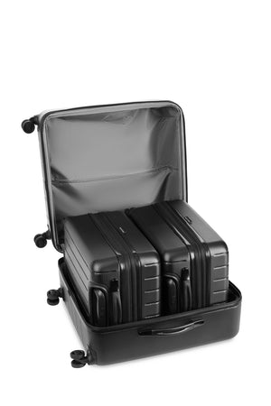 SWISSGEAR Wanderlust Pro Big Box Expandable Spinner 5 Piece Set – Black Carry-ons perfectly fit inside the big box luggage, for convenient stowage during outbound flight or while in storage