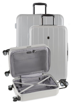Swissgear 8092 Expandable 3pc Hardside Spinner Luggage Set - Gray Set contains the 20” Expandable Hardside Carry-On, the 24” Expandable Hardside Luggage, and the 28