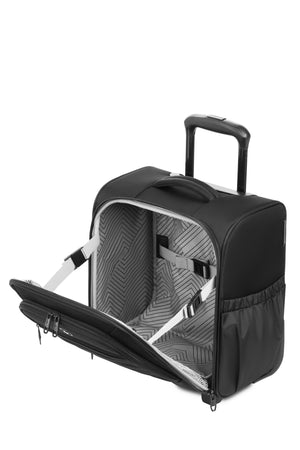 SWISSGEAR Checklite Underseater Carry On Suitcase - Black Snap-lock straps to keep front panel propped off flooring for easy packing and convenient access