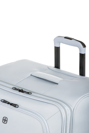 SWISSGEAR 8099 Expandable 3pc Spinner Luggage Set - Baby Blue Reinforced, padded top and side handles, plus a bottom 'pocket' handle, for easy lifting and carrying