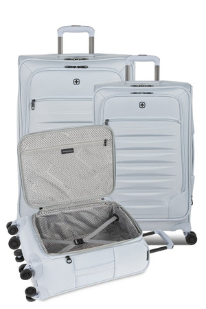 SWISSGEAR 8099 Expandable 3pc Spinner Luggage Set - Baby Blue Set includes a 21” Expandable Carry on Spinner, and the 25” and 29” Expandable Spinners