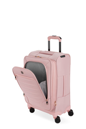 SWISSGEAR Opulence 19 Inch Expandable Spinner Carry On Luggage - Blush - Two exterior zippered pockets: a small 'ticket pocket' for your passport and essentials, plus a deep gusseted pocket for larger items.
