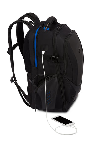 SWISSGEAR 8120 USB Gaming Laptop Backpack - Black - UBS port and battery pack pocket (Battery pack not included)
