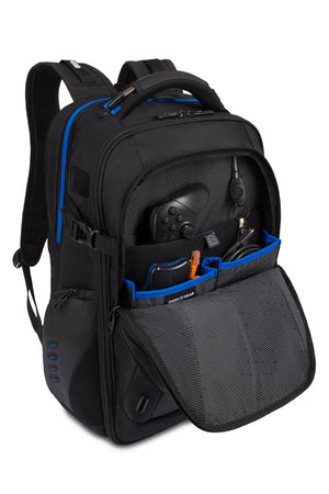 SWISSGEAR 8120 USB Gaming Laptop Backpack - Black - game Controller or hand-held console pocket and mesh pockets for cables 