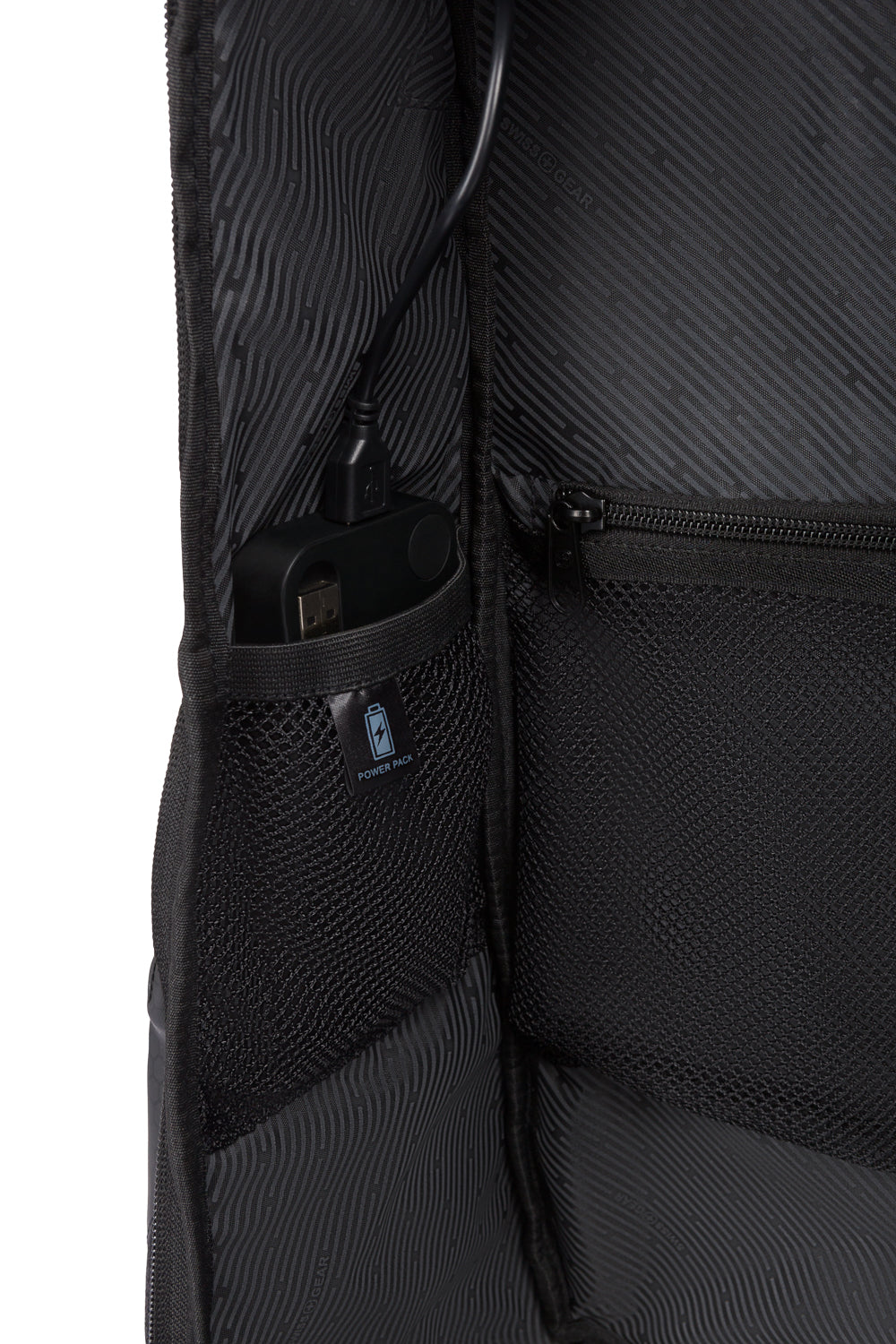 SWISSGEAR 8120 USB Gaming Laptop Backpack - Black - battery pack pocket (battery pack not included)