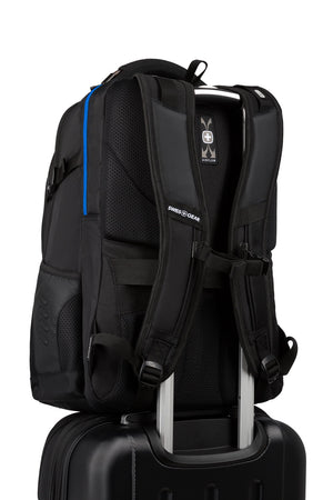 SWISSGEAR 8120 USB Gaming Laptop Backpack - Black - pass through strap for attaching to pull-handle on luggage