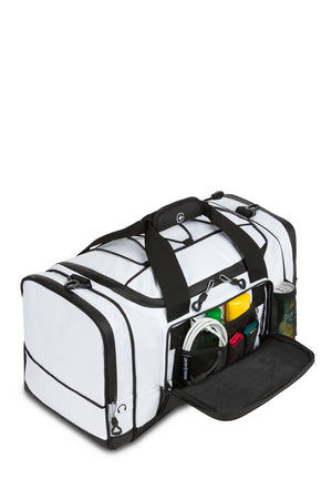 Swissgear 9000 20” Apex Duffel Bag Front zip organizer compartment with key clip and divider pockets for ID, pens, and smartphone