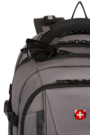 SWISSGEAR Travel Tech Pro ScanSmart Laptop Backpack - Gray Crush-resistant, fleece lined sunglasses compartment
