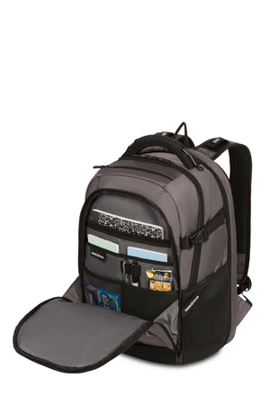 SWISSGEAR Travel Tech Pro ScanSmart Laptop Backpack - Gray Premium organizer compartment includes two slip-in pockets, a large felt-lined pocket, a mesh pocket, and a neoprene pocket, as well as elastic pen loops.