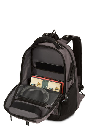 SWISSGEAR Travel Tech Pro ScanSmart Laptop Backpack - Gray Stretchable mesh zippered pocket for cables and adapters