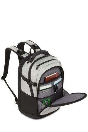 SWISSGEAR Travel Tech Pro ScanSmart Laptop Backpack - Gray Heather Premium organizer compartment with multiple slip-in pockets, a felt-lined pocket, a mesh pocket, a neoprene pocket, and elastic pen loops.
