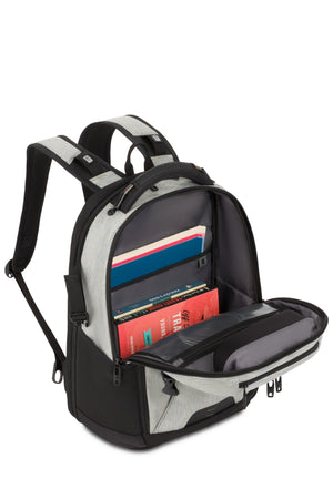 SWISSGEAR Travel Tech Pro ScanSmart Laptop Backpack - Gray Heather Laminated zippered pocket for additional supplies, plus
file pocket for folders, documents, or notebooks.

