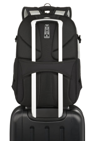 SWISSGEAR Travel Tech Pro ScanSmart Laptop Backpack - Gray Heather Add-a-bag trolley strap for easy attachment to carry-ons.