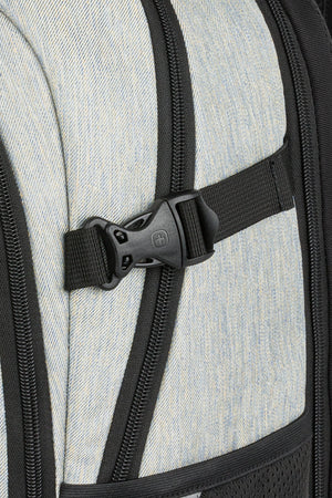 SWISSGEAR Travel Tech Pro ScanSmart Laptop Backpack - Gray Heather Exterior load compression straps.