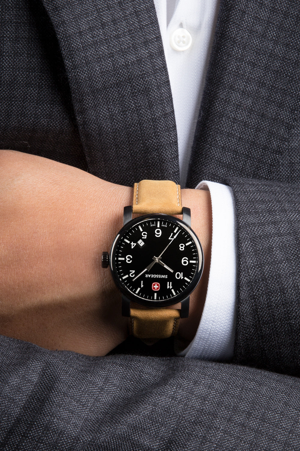 SWISSGEAR Legacy Swiss Watch - Black/With/Black/Dial/Light/Brown/Strap - 02