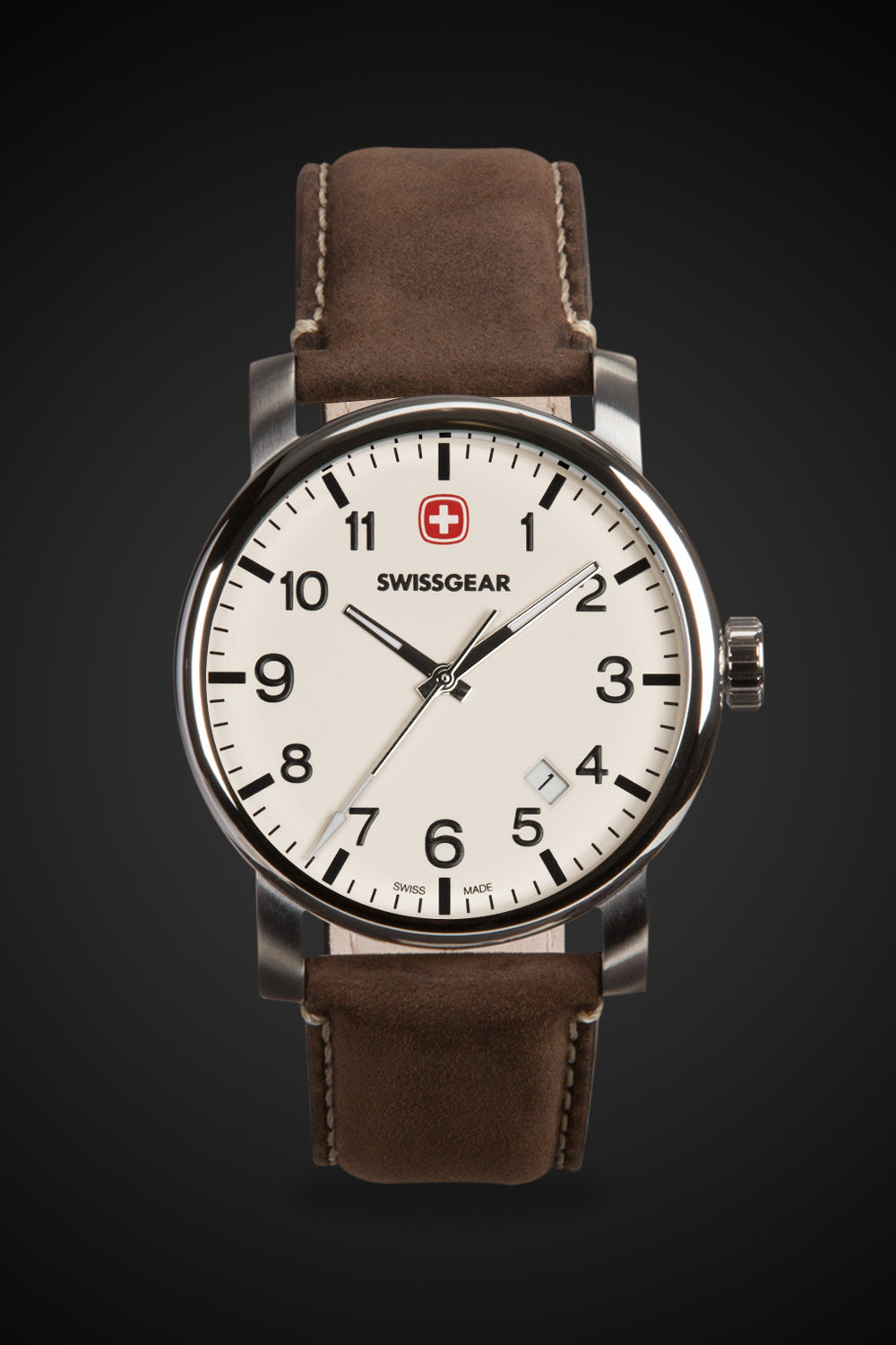 SWISSGEAR Legacy Swiss Watch - Silver/With/Cream/Dial/Dark/Brown/Strap - 01