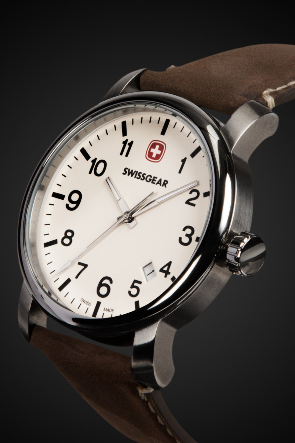 SWISSGEAR Legacy Swiss Watch - Silver/With/Cream/Dial/Dark/Brown/Strap - 03