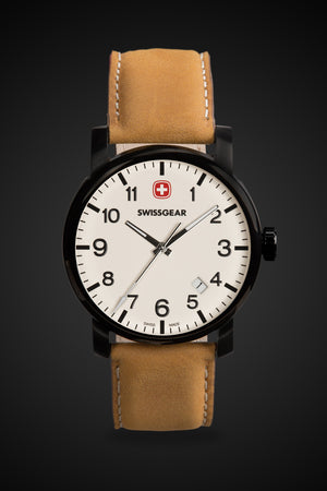 Swissgear Legacy Watch - Black with Cream Dial & Light Brown Strap