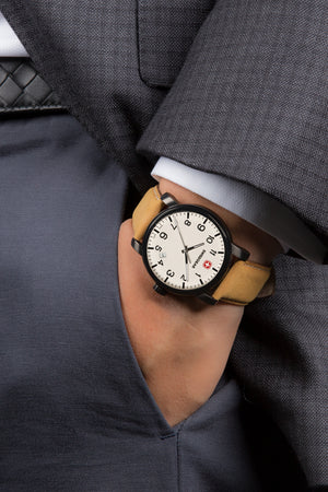 Swissgear Legacy Watch - Black with Cream Dial & Light Brown Strap