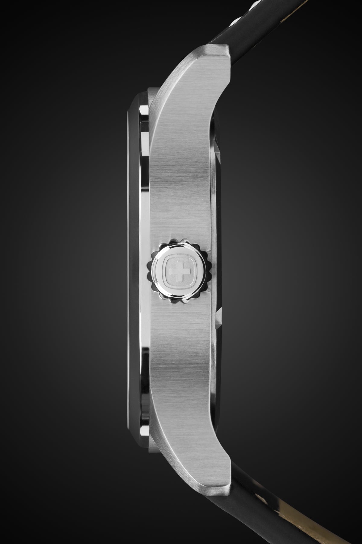 Wenger Terragraph Watch - Stainless Steel with Black Dial and Black Leather Strap