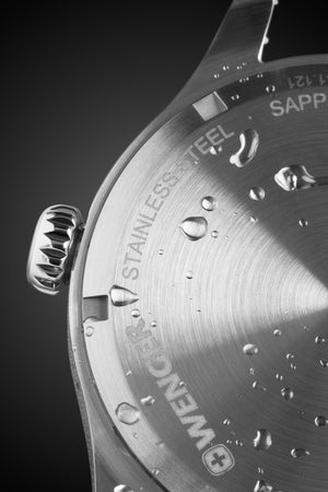 Wenger Terragraph Watch - Stainless Steel with Black Dial and Black Leather Strap