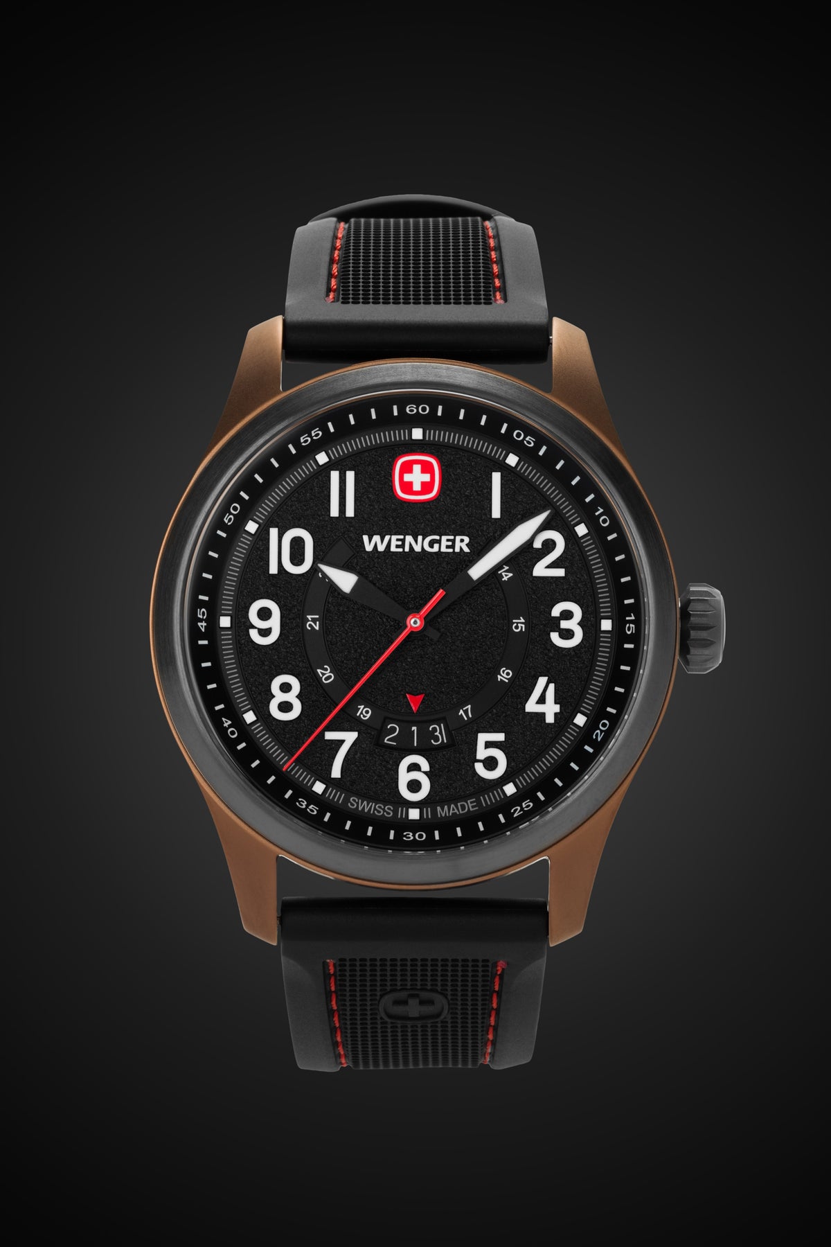 Wenger Terragraph Swiss Watch in Bronze and Black Ice with Black Dial and Black Silicone Strap