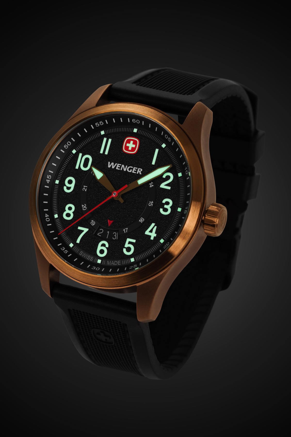Wenger Terragraph Watch - Bronze with Black Dial and Black Silicone Strap
