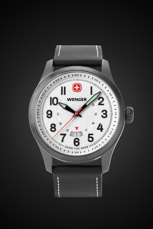Wenger Terragraph Watch - Black Ice with White Dial and Black Leather Strap