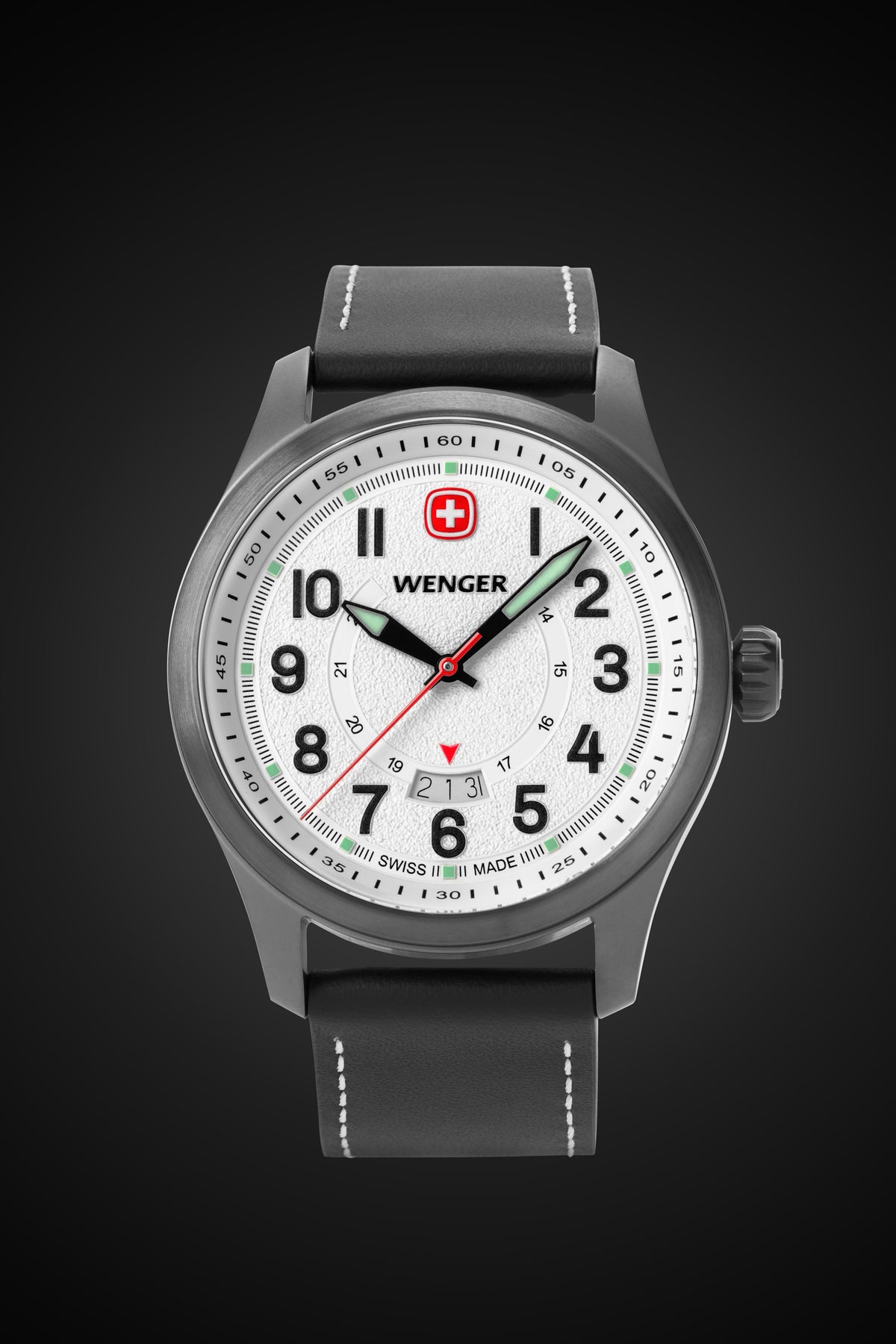 Wenger Terragraph Watch - Black Ice with White Dial and Black Leather Strap