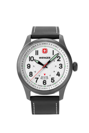 Wenger Terragraph Watch - Black Ice with White Dial and Black Leather Strap