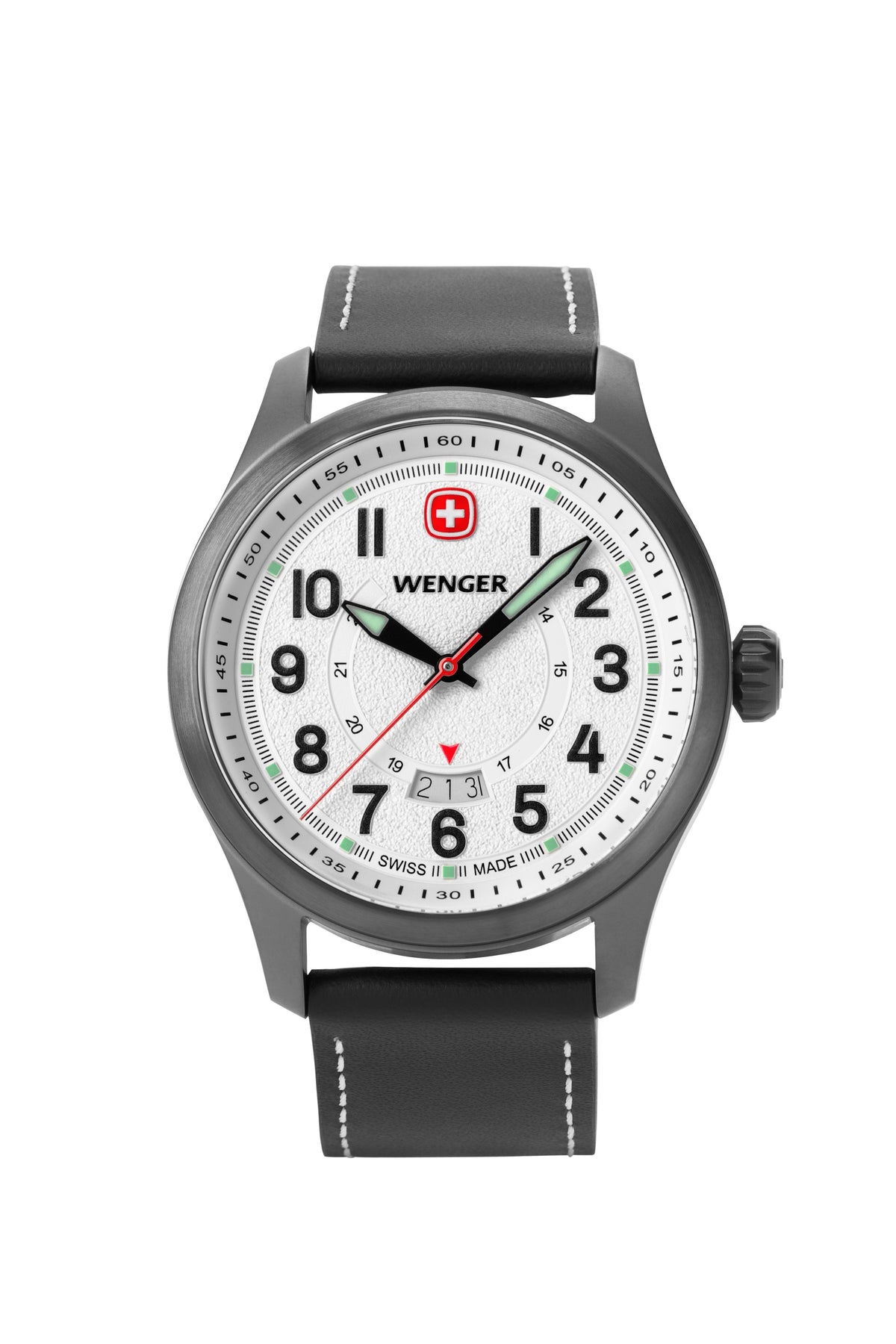 Wenger Terragraph Watch - Black Ice with White Dial and Black Leather Strap
