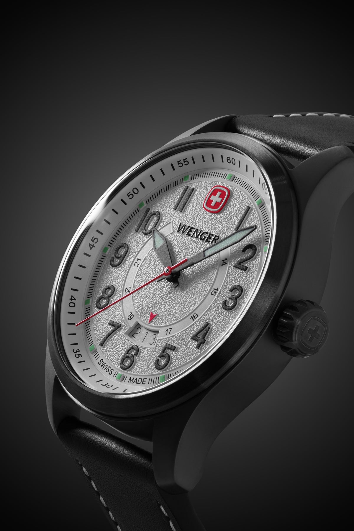  Wenger Terragraph Watch - Black Ice with White Dial and Black Leather Strap