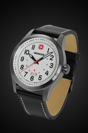 Wenger Terragraph Watch - Black Ice with White Dial and Black Leather Strap
