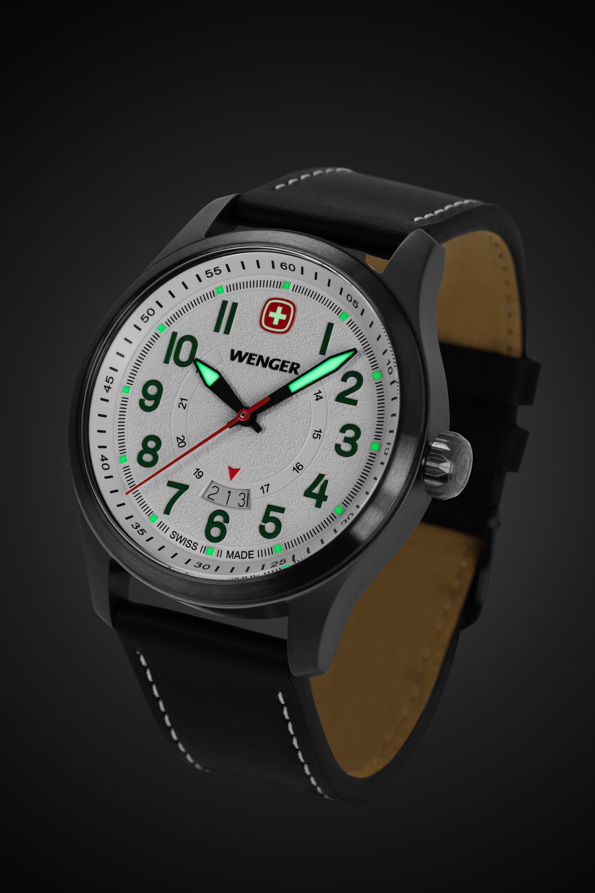 Wenger Terragraph Watch - Black Ice with White Dial and Black Leather Strap