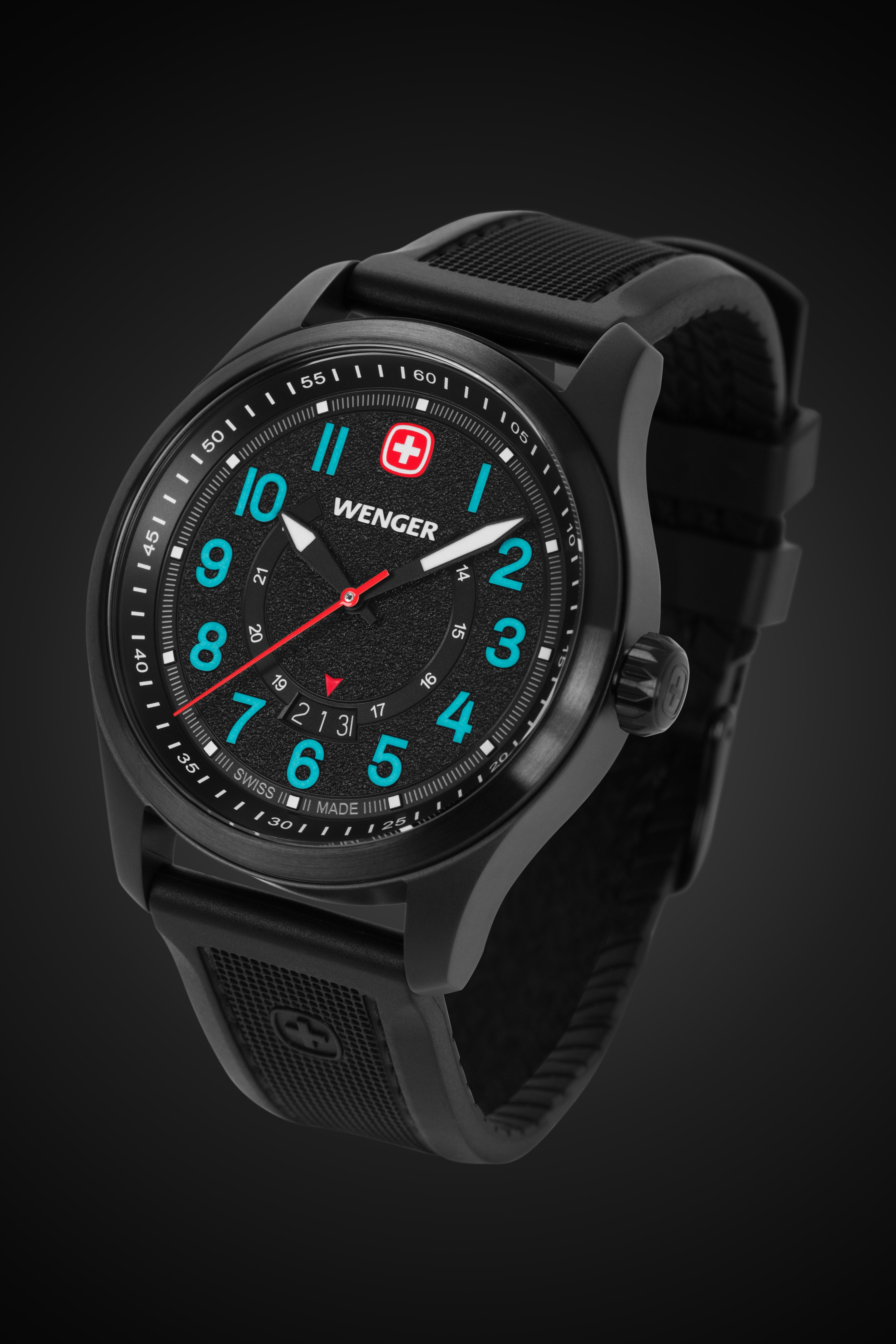 Wenger Terragraph Watch - Black with Black Dial and Black Silicone Strap