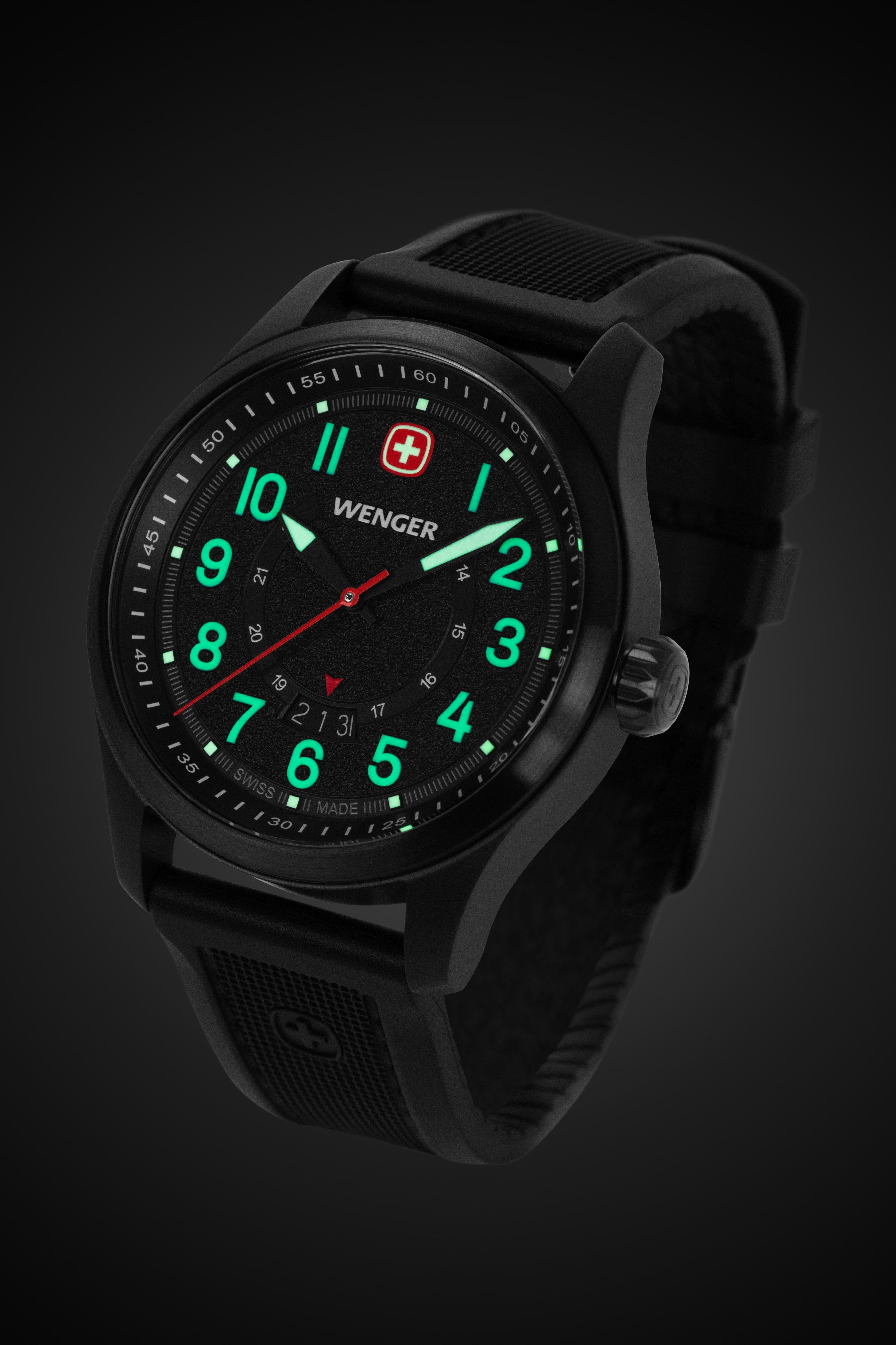 Wenger 自動巻き 腕時計 ブラック Wenger Terragraph Watch - Black with Black Dial and Black Silicone