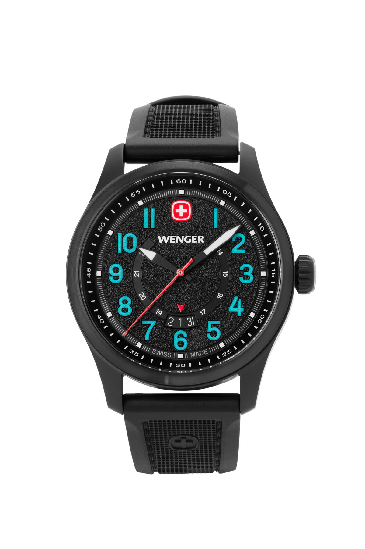 Wenger Terragraph Swiss Watch in Black with Black Dial and Black Silicone Strap