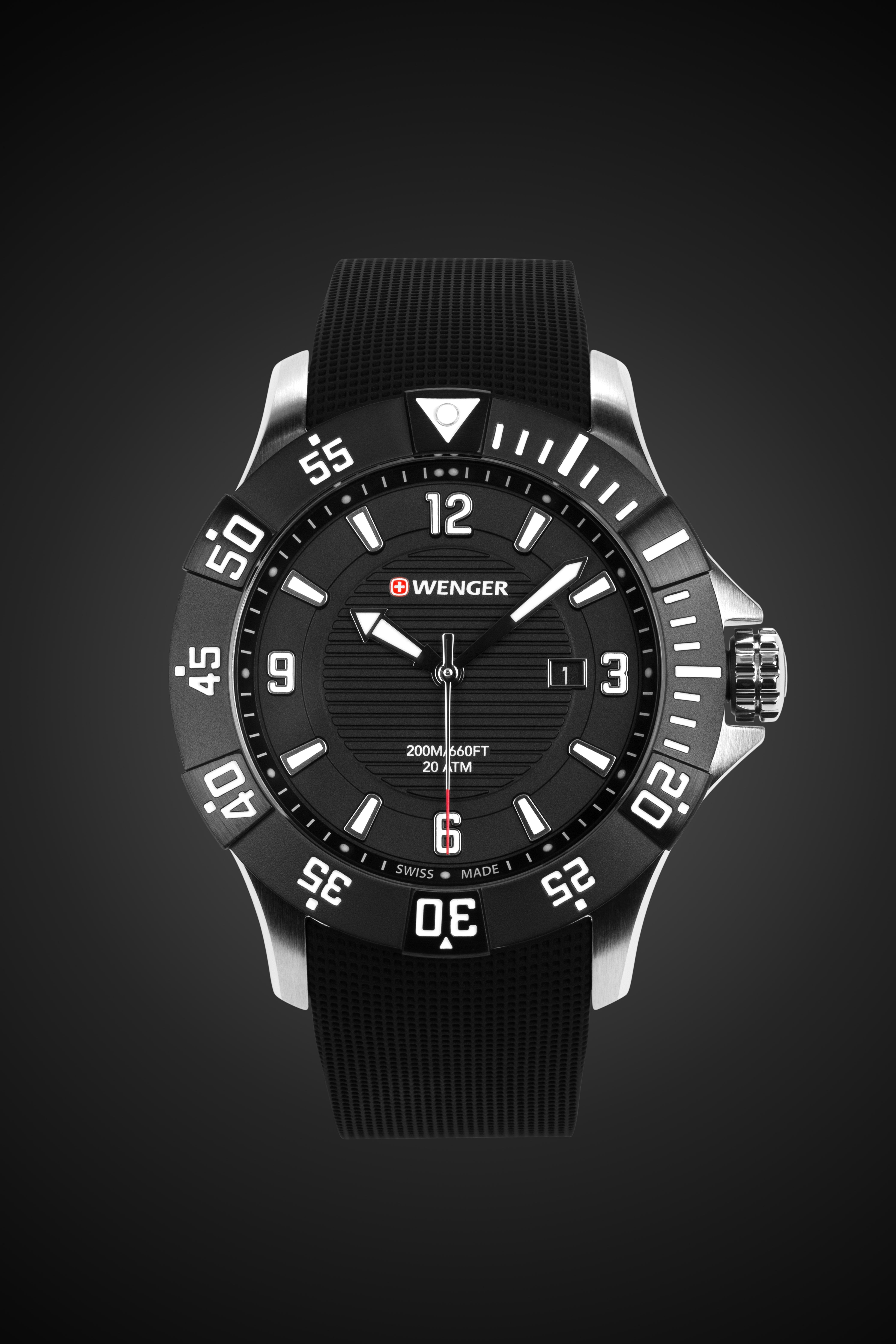 Wenger Seaforce Swiss Watch in Black with Black Dial and Black Silicone Strap